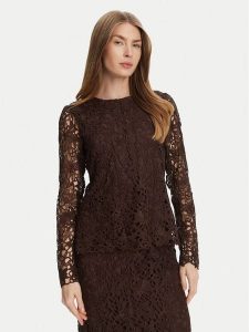 Bruuns Bazaar Bluzka Sago Wini BBW4516 Brązowy Slim Fit. Brązowe bluzki Bruuns Bazaar, bez wzorów, z syntetyku, bez kołnierzyka, bez ramiączek. Za 399,99 zł.