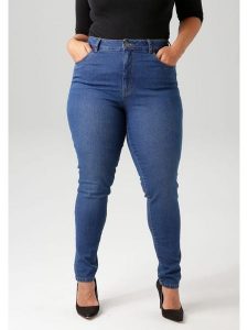 Aniston Dżinsy - Slim fit - w kolorze niebieskim rozmiar: 46. Niebieskie jeansy Aniston, bez wzorów, z podwyższonym stanem. Za 56,53 zł.