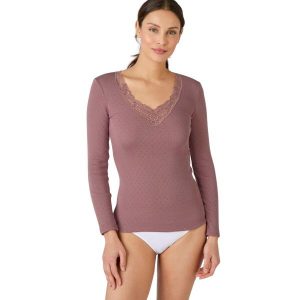 Koszulka damska Damart Thermolactyl. Czerwone bluzki DAMART, bez wzorów, bez kołnierzyka, bez ramiączek. Za 224,00 zł.