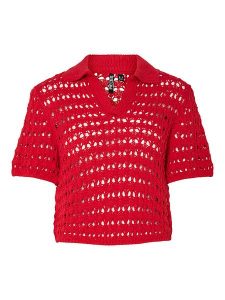 Pieces Koszulka "Filuca" w kolorze czerwonym rozmiar: XS. Czerwone bluzki Pieces, xs, bez wzorów, z poliamidu, bez kołnierzyka, bez ramiączek. Za 74,11 zł.