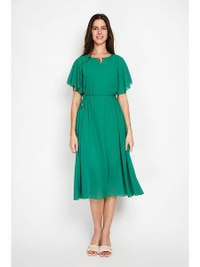 William de Faye Sukienka w kolorze zielonym rozmiar: 38. Zielone sukienki William de Faye, bez wzorów, z tkaniny, klasyczne, bez kołnierzyka, bez ramiączek, midi, rozkloszowane. Za 121,99 zł.