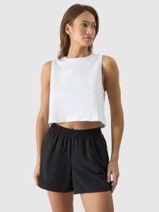 4F Crop-top oversize gładki damski - biały L. Białe topy 4f, l, bez wzorów, z bawełny, sportowe, bez kołnierzyka, bez ramiączek. W wyprzedaży za 29,99 zł.