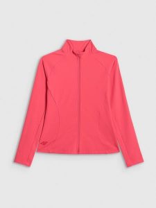 4F Bluza treningowa slim bez kaptura damska - koralowa L. Czerwone bluzy 4f, l, bez wzorów, z materiału, bez kaptura. Za 179,99 zł.