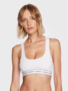 Guess Biustonosz top Carrie O97C01 KBBU1 Biały. Białe biustonosze Guess, l, z aplikacjami, z bawełny, bez kołnierzyka, bez ramiączek. Za 69,99 zł.