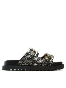 Guess Klapki Fatema FL6FAT FAL03 Czarny. Czarne klapki Guess, z aplikacjami, z materiału, bez obcasa. Za 299,99 zł.