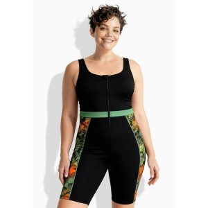 Damskie Kostium kąpielowy długie nogawki bez miękkich miseczek. Czarne stroje jednoczęściowe Ulla Popken, bez wzorów, z elastanu. Za 279,99 zł.