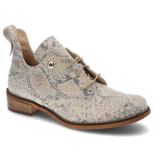 Półbuty damskie Damiss, cholewka z naturalnej skóry z tłoczonym wzorem i klasycznym sznurowaniem, gad, DS-639. Szare półbuty Damiss, bez wzorów, ze skóry, bez obcasa, na płaskiej podeszwie, bez zapięcia. Za 319,00 zł.