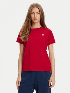Guess Jeans T-Shirt W4YI10 J1314 Czerwony Regular Fit. Czerwone t-shirty Guess Jeans, s, z aplikacjami, z bawełny, bez kołnierzyka, bez ramiączek. Za 89,99 zł.