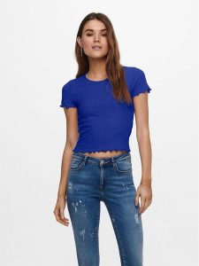 ONLY T-Shirt Emma 15201206 Niebieski Regular Fit. Niebieskie t-shirty ONLY, m, bez wzorów, z syntetyku, bez kołnierzyka, bez ramiączek. Za 49,99 zł.