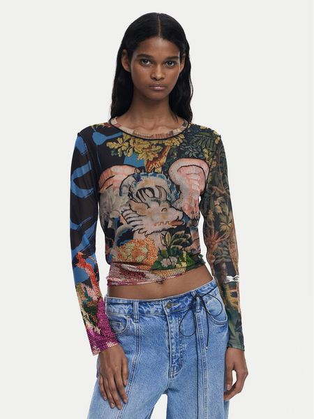 Desigual Bluzka Dragon Lacroix 25WWTK39 Kolorowy Slim Fit. Bluzki Desigual, m, bez wzorów, z syntetyku, bez kołnierzyka, bez ramiączek. Za 229,99 zł.