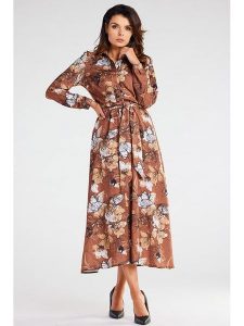 Awama Sukienka w kolorze jasnobrązowym rozmiar: XL. Brązowe sukienki Awama, xl, bez wzorów, z tkaniny, bez kołnierzyka, bez ramiączek, maxi, rozkloszowane. Za 132,05 zł.