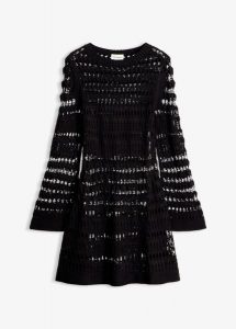 Sukienka szydełkowa. Czarne sukienki bonprix, bez wzorów, eleganckie, bez kołnierzyka, bez ramiączek. Za 124,99 zł.