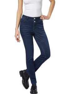 Heine Dżinsy - Slim fit - w kolorze granatowym rozmiar: 42. Niebieskie jeansy Heine, z aplikacjami. Za 87,81 zł.