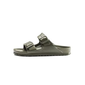 Klapki damskie Birkenstock Arizona Eva. Zielone klapki Birkenstock, bez wzorów, z materiału, bez obcasa. Za 329,00 zł.