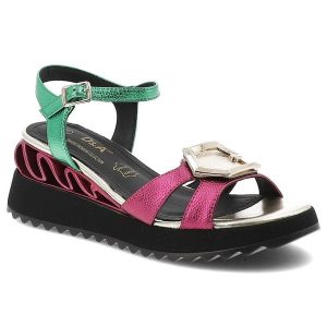 Sandały damskie S.Barski, na masywnej platformie z kolorowymi metalicznymi paskami i regulowanym zapięciem przy kostce efektowna klamra, różowe, CR61. Czerwone sandały S.BARSKI, bez wzorów, bez obcasa, na koturnie, bez zapięcia. Za 260,90 zł.