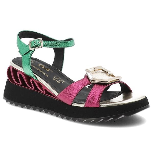 Sandały damskie S.Barski, na masywnej platformie z kolorowymi metalicznymi paskami i regulowanym zapięciem przy kostce efektowna klamra, różowe, CR61. Czerwone sandały S.BARSKI, bez wzorów, bez obcasa, na koturnie, bez zapięcia. Za 260,90 zł.