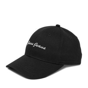 Czapka z daszkiem Guess Jeans. Czarne czapki Guess Jeans, z aplikacjami, z jeansu. Za 79,99 zł.