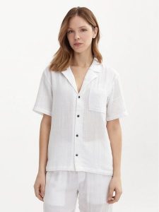 Calvin Klein Underwear Koszula 000QS7137E Biały Relaxed Fit. Białe koszule nocne Calvin Klein Underwear, bez wzorów, z bawełny, bez ramiączek. Za 129,99 zł.