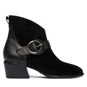 Botki Hispanitas. Czarne botki Hispanitas, bez wzorów, bez obcasa, na słupku, bez zapięcia. Za 549,99 zł.