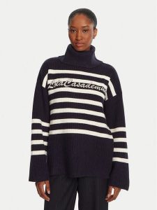 LOLA CASADEMUNT Golf LF2511026 Granatowy Loose Fit. Niebieskie golfy LOLA CASADEMUNT, bez wzorów, z syntetyku. Za 489,99 zł.