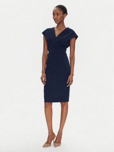 Rinascimento Sukienka koktajlowa CFC0122760003 Granatowy Regular Fit. Niebieskie kombinezony Rinascimento, m, bez wzorów, z syntetyku, wizytowe, bez kołnierzyka, bez ramiączek. Za 309,99 zł.