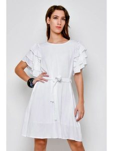 Tarifa Sukienka w kolorze białym rozmiar: XL. Białe sukienki Tarifa, na co dzień, xl, bez wzorów, z tkaniny, bez kołnierzyka, bez ramiączek, mini, proste. Za 43,99 zł.