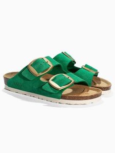 BACKSUN Skórzane klapki "Londrina" w kolorze zielonym rozmiar: 39. Zielone klapki Backsun, bez wzorów, ze skóry, z otwartym noskiem, bez obcasa. Za 130,99 zł.