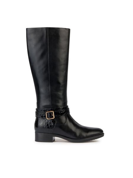 Geox Oficerki D Felicity D36G1A 04340 C9999 Czarny. Czarne kozaki Geox, bez wzorów, ze skóry, bez obcasa, na płaskiej podeszwie, bez zapięcia. Za 509,99 zł.