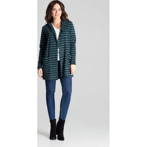 Zielony Niezapinany Sweter w Paski z Kapturem. Zielone kardigany Katrus, z elastanu. Za 219,00 zł.