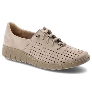 Półbuty damskie Wasak, skóra naturalna perforowana cholewka sznurowany fason elastyczna lekka podeszwa okrągły nosek, beżowe, 0810. Brązowe półbuty Wasak, bez wzorów, z materiału, z okrągłym noskiem, bez obcasa, bez zapięcia. Za 339,00 zł.
