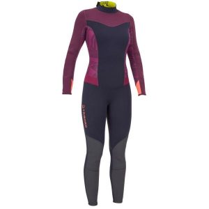 Kombinezon żeglarski Dinghy 500 z neoprenu 3/2 mm damski. Fioletowe kombinezony DECATHLON, s, bez wzorów, z materiału, bez kołnierzyka, bez ramiączek. Za 399,99 zł.