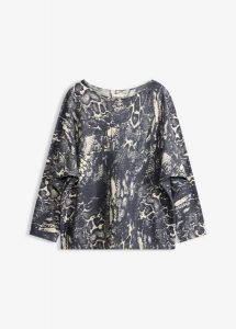 Sweter we wzór skóry węża z rękawami typu nietoperz. Szare swetry klasyczne bonprix, ze skóry, bez kołnierzyka. Za 139,99 zł.