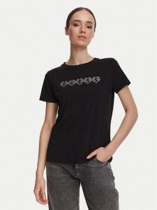 Guess T-Shirt V6YI08 K4689 Czarny Regular Fit. Czarne t-shirty Guess, xl, z aplikacjami, z bawełny, bez kołnierzyka, bez ramiączek. Za 174,99 zł.