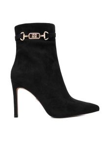 Nine West Botki CEO-LANA-01 Czarny. Czarne botki Nine West, bez wzorów, z materiału, bez obcasa, na szpilce, bez zapięcia. Za 299,99 zł.