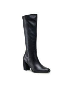 Lasocki Kozaki 7546-05 Czarny. Czarne kozaki Lasocki, bez wzorów, ze skóry, bez obcasa, na słupku, bez zapięcia. Za 322,99 zł.