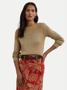 LAUREN RALPH LAUREN Sweter 200909317005 Beżowy Relaxed Fit. Brązowe swetry klasyczne Lauren Ralph Lauren, l, z bawełny, bez kołnierzyka. Za 579,99 zł.