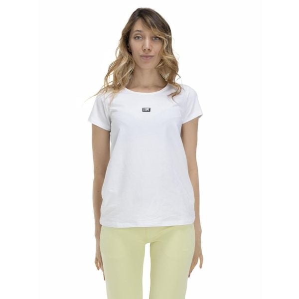 Energetyczny damski t-shirt z krótkim rękawem. Białe t-shirty LEONE 1947 APPAREL, l, bez wzorów, z tkaniny, bez kołnierzyka, bez ramiączek. W wyprzedaży za 81,70 zł.