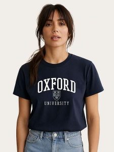 WOOOP Koszulka "Oxford University" w kolorze granatowym rozmiar: M. Niebieskie bluzki Wooop, m, bez wzorów, z bawełny, bez kołnierzyka, bez ramiączek. Za 56,99 zł.
