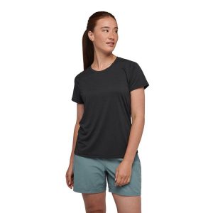 Koszulka turystyczna damska Black Diamond Lightwire SS Tech. Czarne bluzki Black Diamond, m, bez wzorów, sportowe, bez kołnierzyka, bez ramiączek. W wyprzedaży za 201,20 zł.
