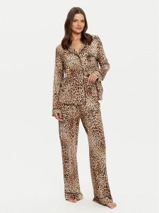 Guess Piżama O5RX08 KCIN2 Brązowy Regular Fit. Brązowe piżamy Guess, z aplikacjami, bez ramiączek. Za 419,99 zł.