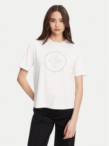Guess T-Shirt V5YI05 KCOA2 Biały Regular Fit. Białe t-shirty Guess, xl, z aplikacjami, z wiskozy, bez kołnierzyka, bez ramiączek. Za 129,99 zł.