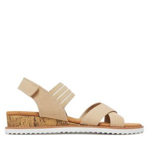 Sandały Skechers. Brązowe sandały Skechers, bez wzorów, bez obcasa, na koturnie, bez zapięcia. Za 129,99 zł.