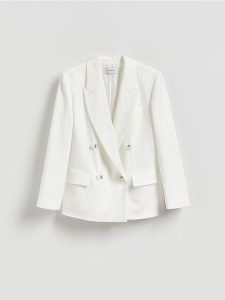 Marynarka z wiskozą - biały. Białe marynarki i żakiety Reserved, l, bez wzorów, z tkaniny. Za 249,99 zł.