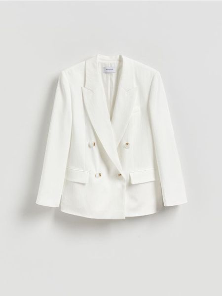 Marynarka z wiskozą - biały. Białe marynarki i żakiety Reserved, l, bez wzorów, z tkaniny. Za 249,99 zł.