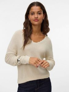 Vero Moda Sweter w kolorze beżowym rozmiar: L. Brązowe swetry oversize Vero Moda, l, bez wzorów, bez ramiączek. Za 114,17 zł.
