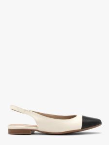 Kremowo czarne baleriny typu slingback SALMA. Białe balerinki Ryłko, bez wzorów, z gumy, z okrągłym noskiem, bez obcasa, na płaskiej podeszwie, bez zapięcia. W wyprzedaży za 269,99 zł.