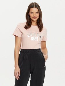 Guess T-Shirt V5RI06 I3Z14 Różowy Regular Fit. Czerwone t-shirty Guess, xxs, z aplikacjami, z bawełny, bez kołnierzyka, bez ramiączek. Za 89,99 zł.