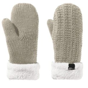 Rękawiczki turystyczne zimowe damskie Jack Wolfskin Highloft Knit Mitten. Szare rękawiczki Jack Wolfskin, na zimę, bez wzorów, z poliesteru. Za 108,64 zł.