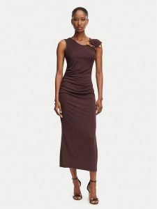 Rinascimento Sukienka koktajlowa CFC0020352002 Brązowy Slim Fit. Brązowe sukienki Rinascimento, l, bez wzorów, z syntetyku, wizytowe, bez kołnierzyka, bez ramiączek. Za 554,99 zł.