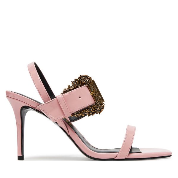 Sandały Versace Jeans Couture. Czerwone sandały Versace Jeans Couture, bez wzorów, z jeansu, bez obcasa, na szpilce, bez zapięcia. Za 589,99 zł.